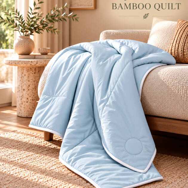 Aozora Mist Japanese Bamboo Quilt – Ice Blue