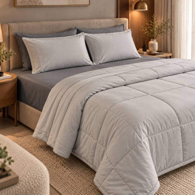Silver Harmony – Grey Bedsheet & Comforter Set