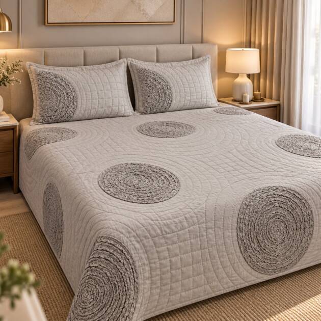 Silver Swirl Elegance – Luxury Quilted Bedcover Set