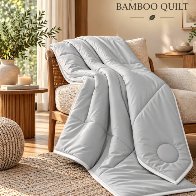 Kyoto Silver Mist Japanese Bamboo Quilt – Soft Grey