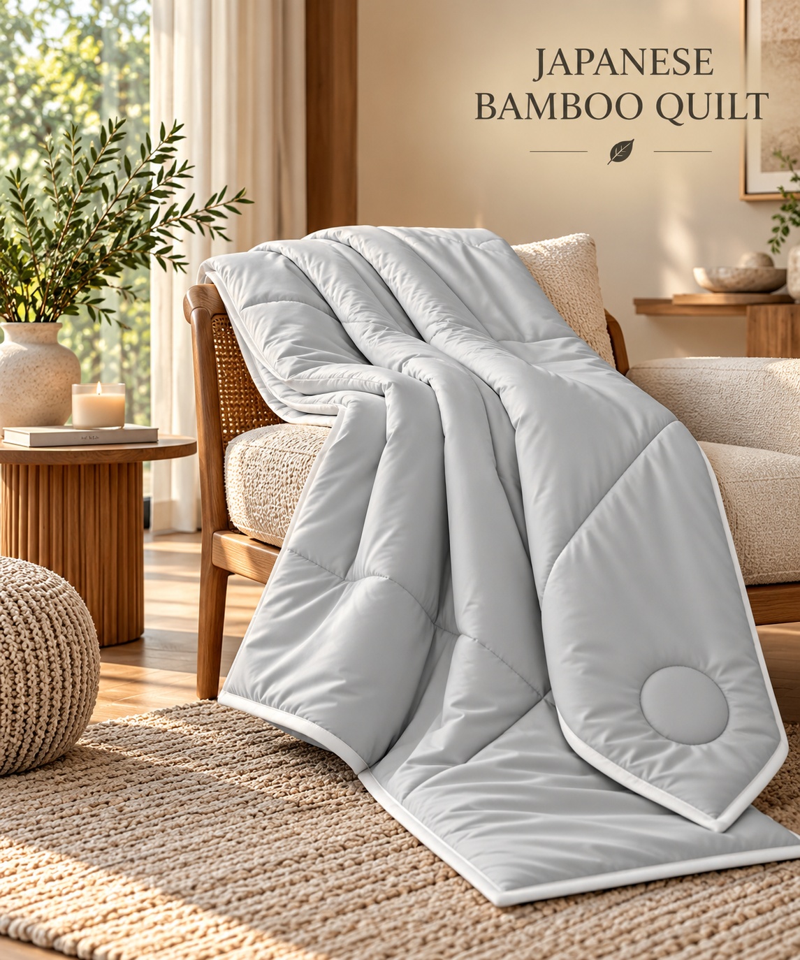 Kyoto Silver Mist Japanese Bamboo Quilt – Soft Grey