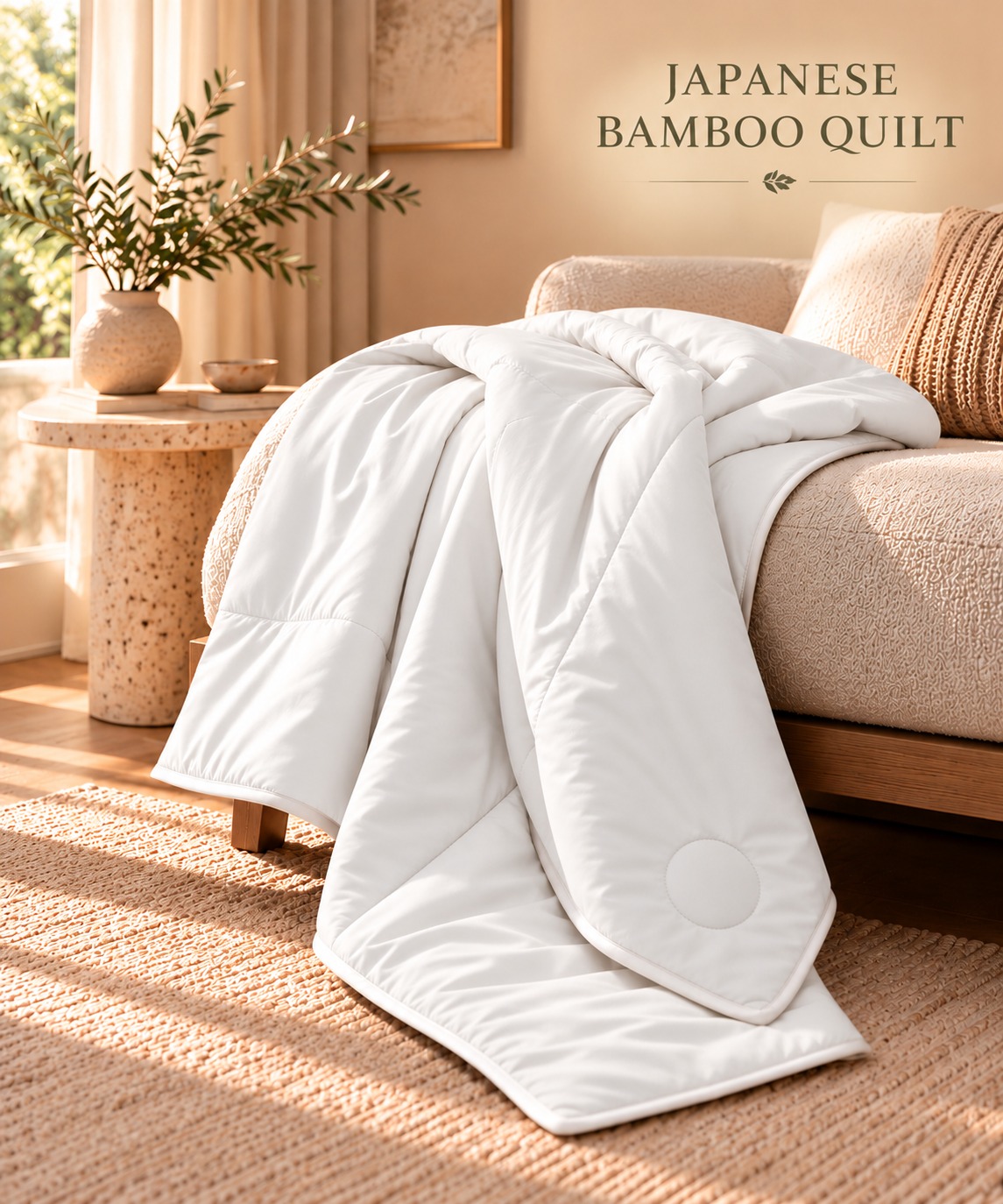 Hokkaido Snow Japanese Bamboo Quilt – Pure White