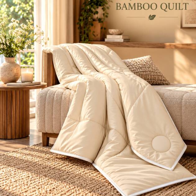 Kyoto Ivory Bliss Japanese Bamboo Quilt – Soft Cream