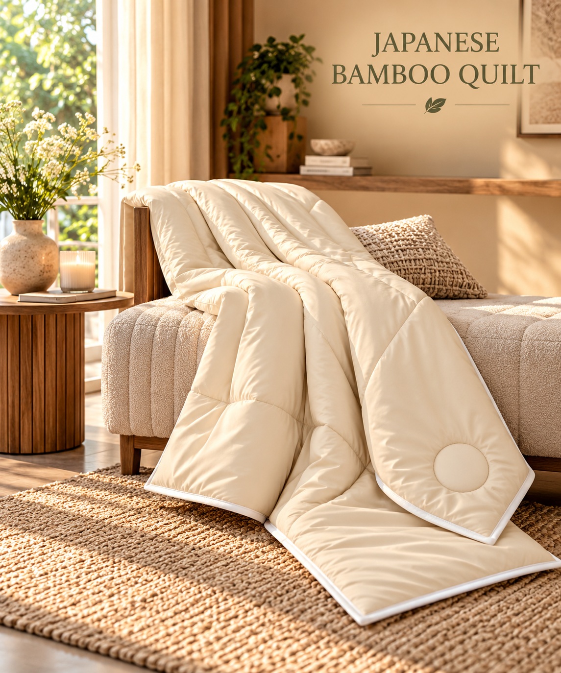 Kyoto Ivory Bliss Japanese Bamboo Quilt – Soft Cream