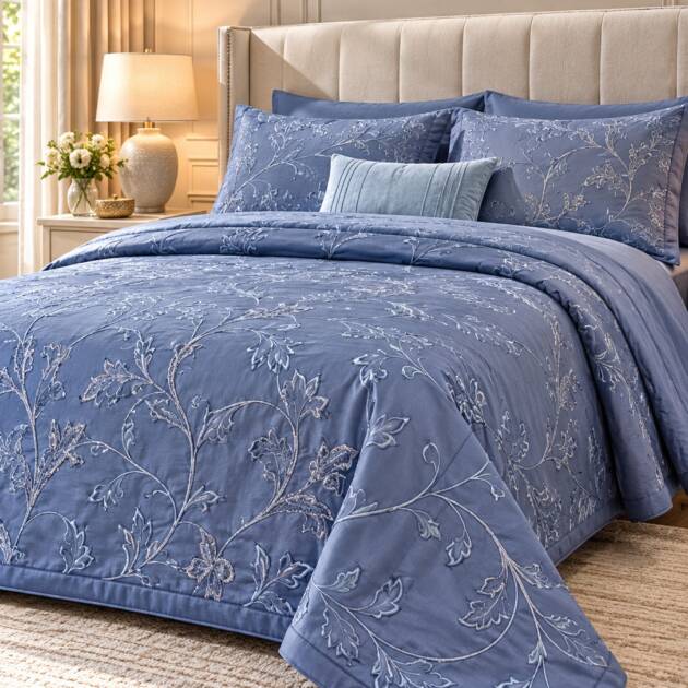 Royal Blue Floral Elegance – Premium Luxury Bedding Set