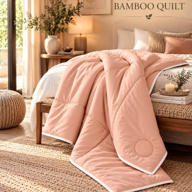 Sakura Blush Japanese Bamboo Quilt – Soft Peach Pink