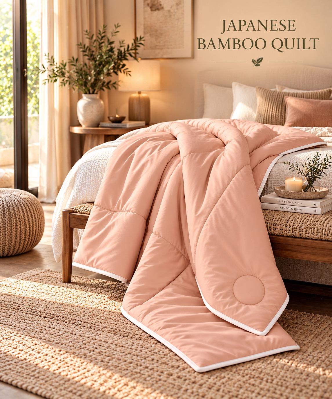 Sakura Blush Japanese Bamboo Quilt – Soft Peach Pink