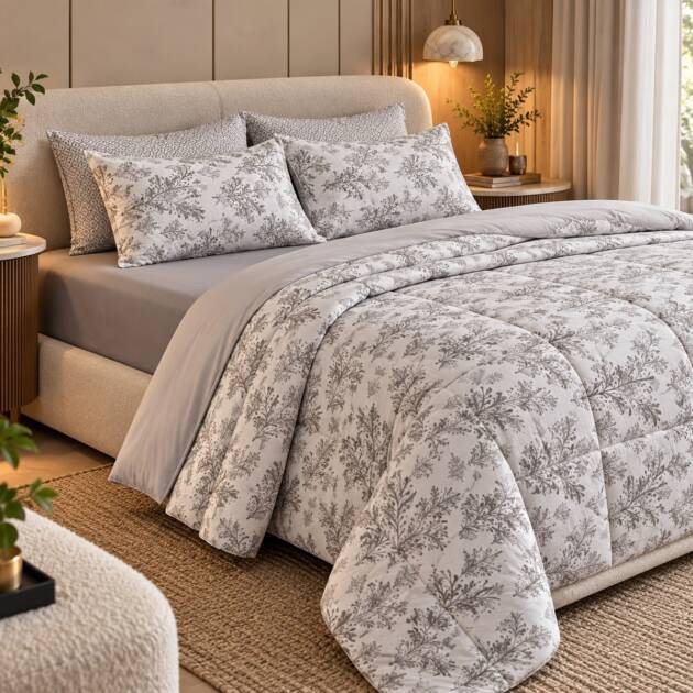Silver Fern Elegance – Luxury Bedsheet & Comforter Set
