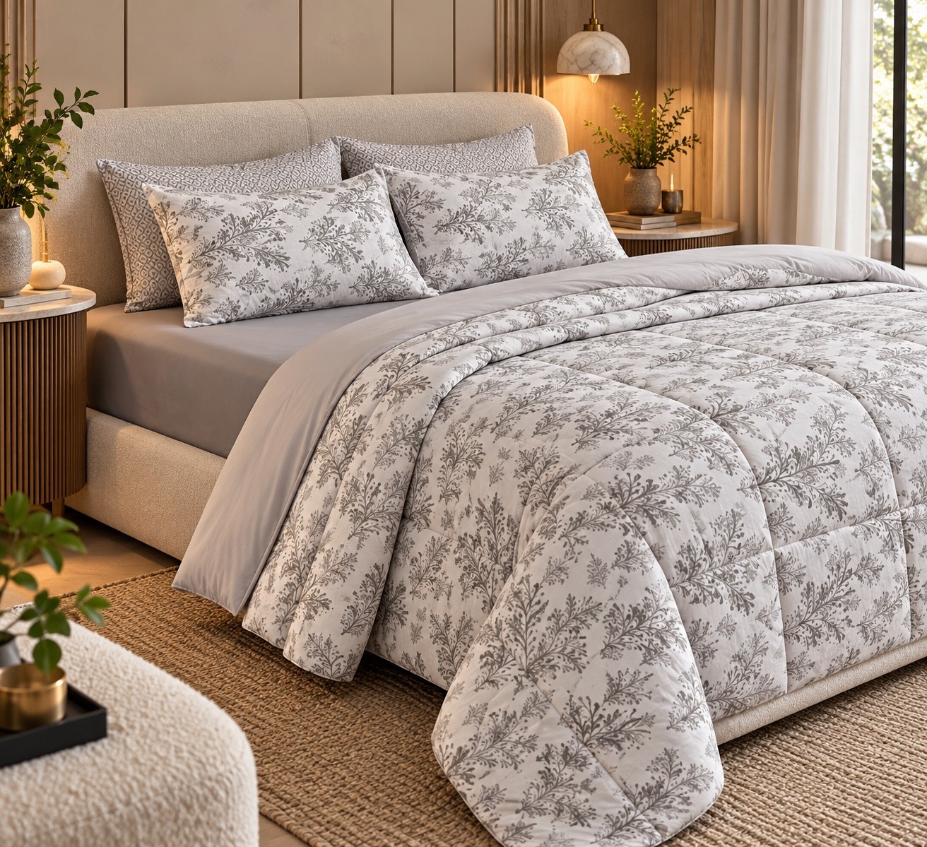 Silver Fern Elegance – Luxury Bedsheet & Comforter Set