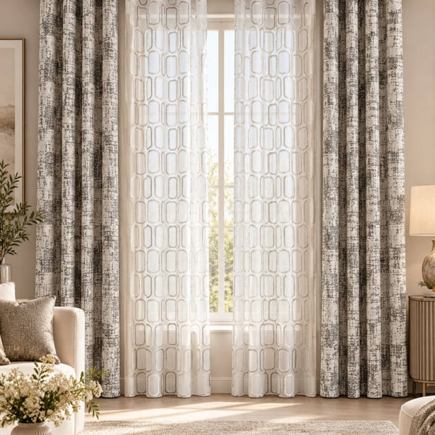 Silver Mist Geometric Curtain Set