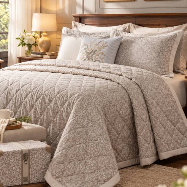 Acanthus Serenity – Premium 8-Piece Quilt Bedding Set