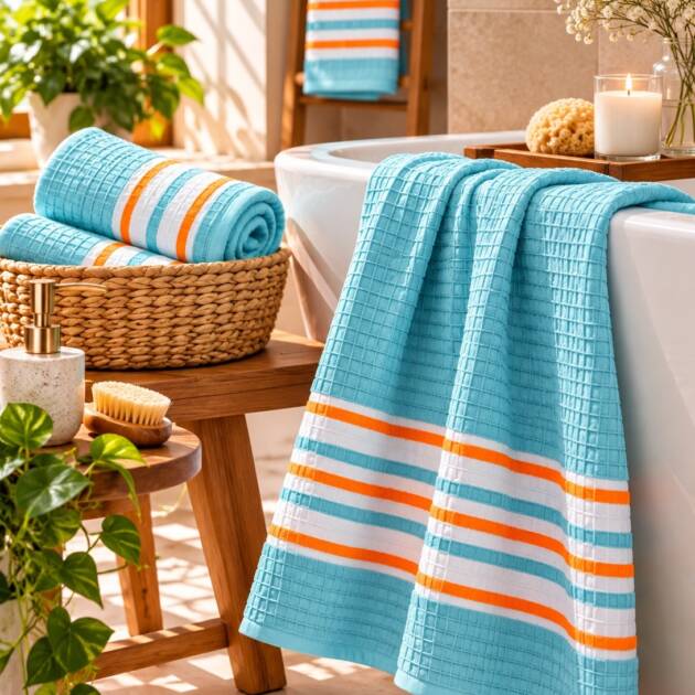 Aqua Breeze Blue Cotton Bath Towel