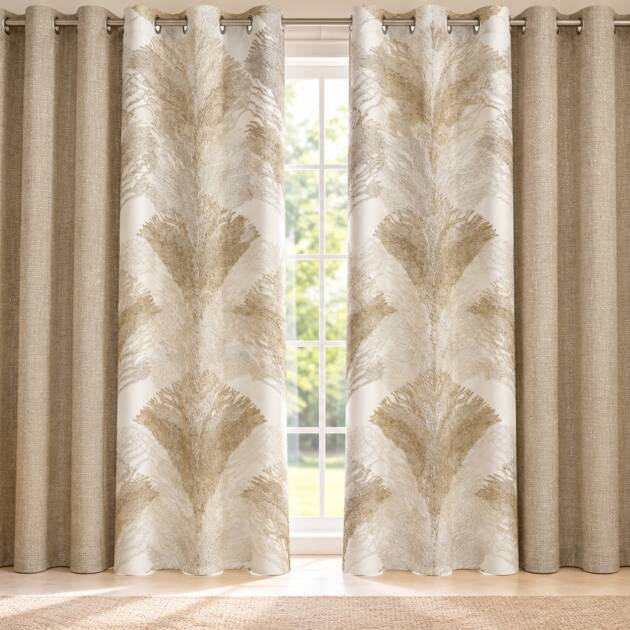 Premium Beige & Ivory Embroidered Curtain Set