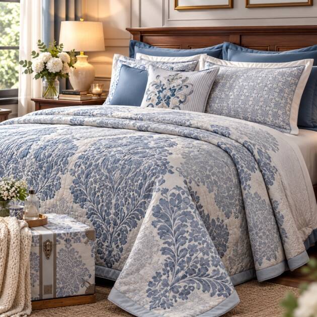 Acanthus Blue Serenity – 8 Piece Premium Quilt Set