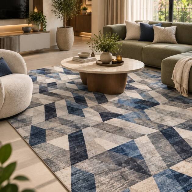 Azure Prism – Premium Geometric Carpet