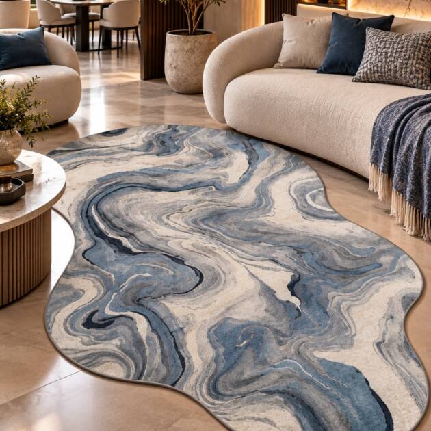 Azure Waves – Marble Abstract Shape Carpet