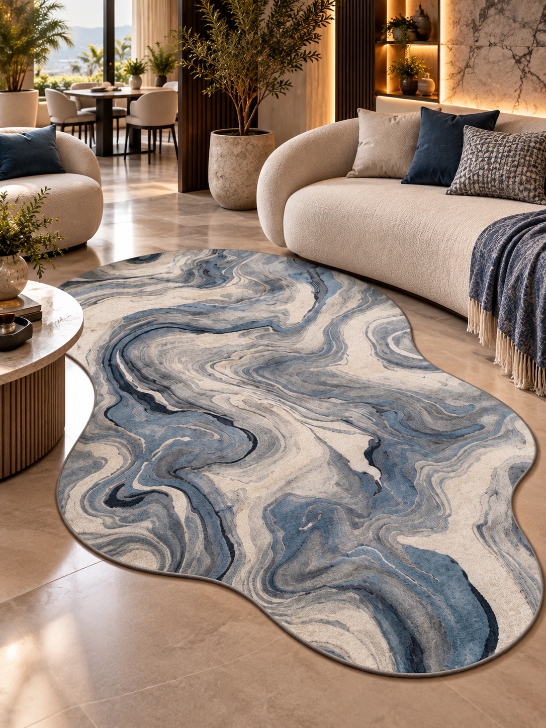 Azure Waves – Marble Abstract Shape Carpet