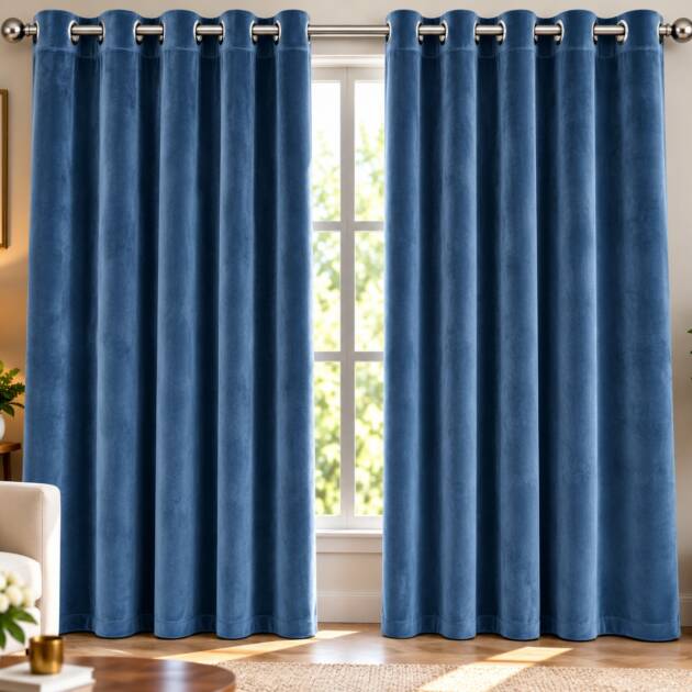 Steel Blue Velvet Elegance Curtains