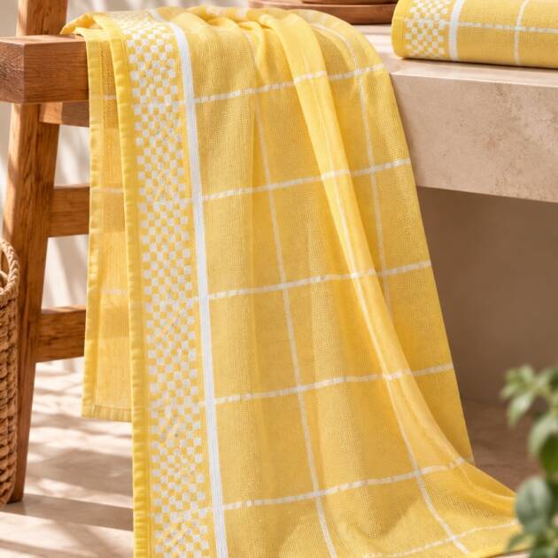 Golden Butterscotch Checks Bath Towel