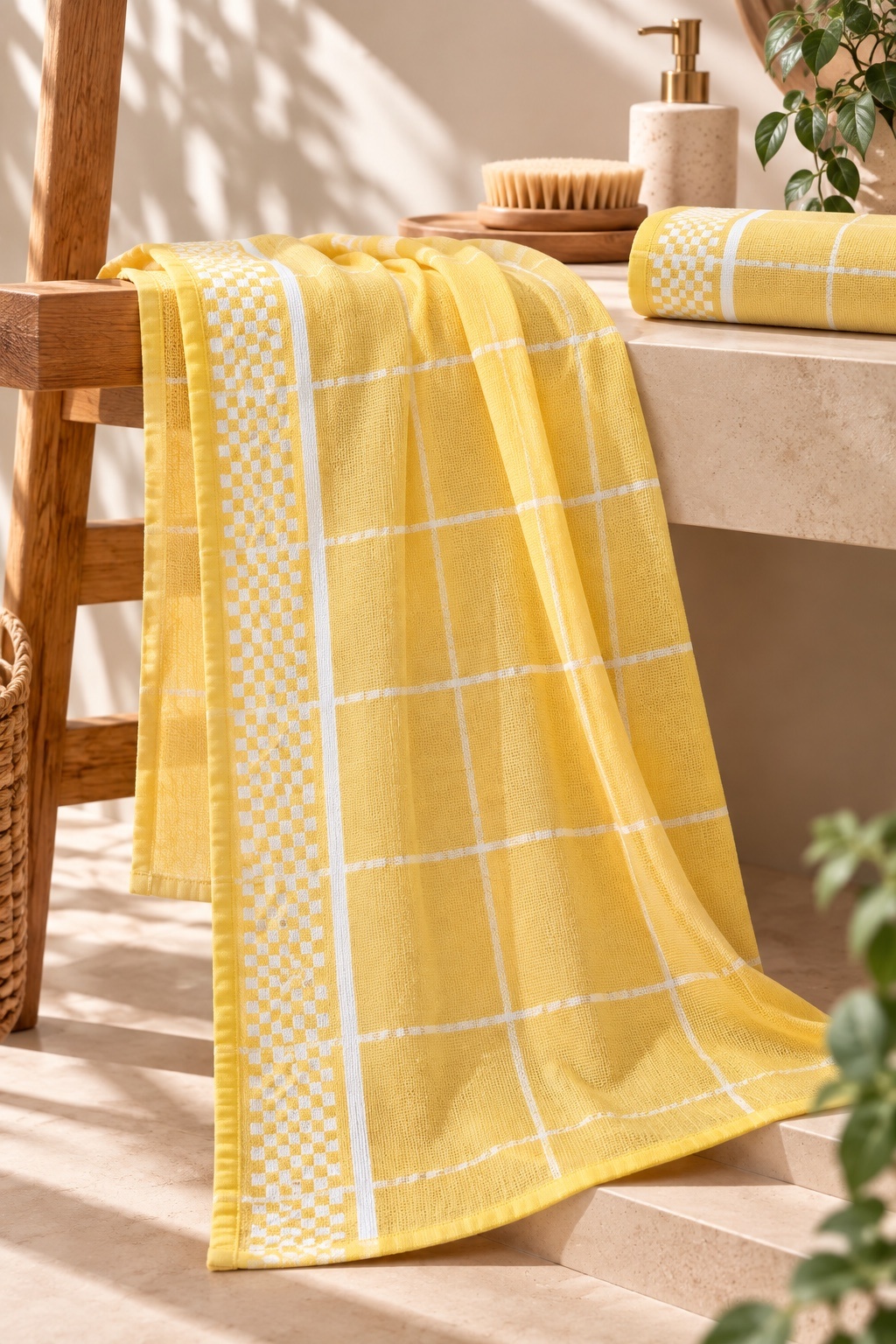 Golden Butterscotch Checks Bath Towel