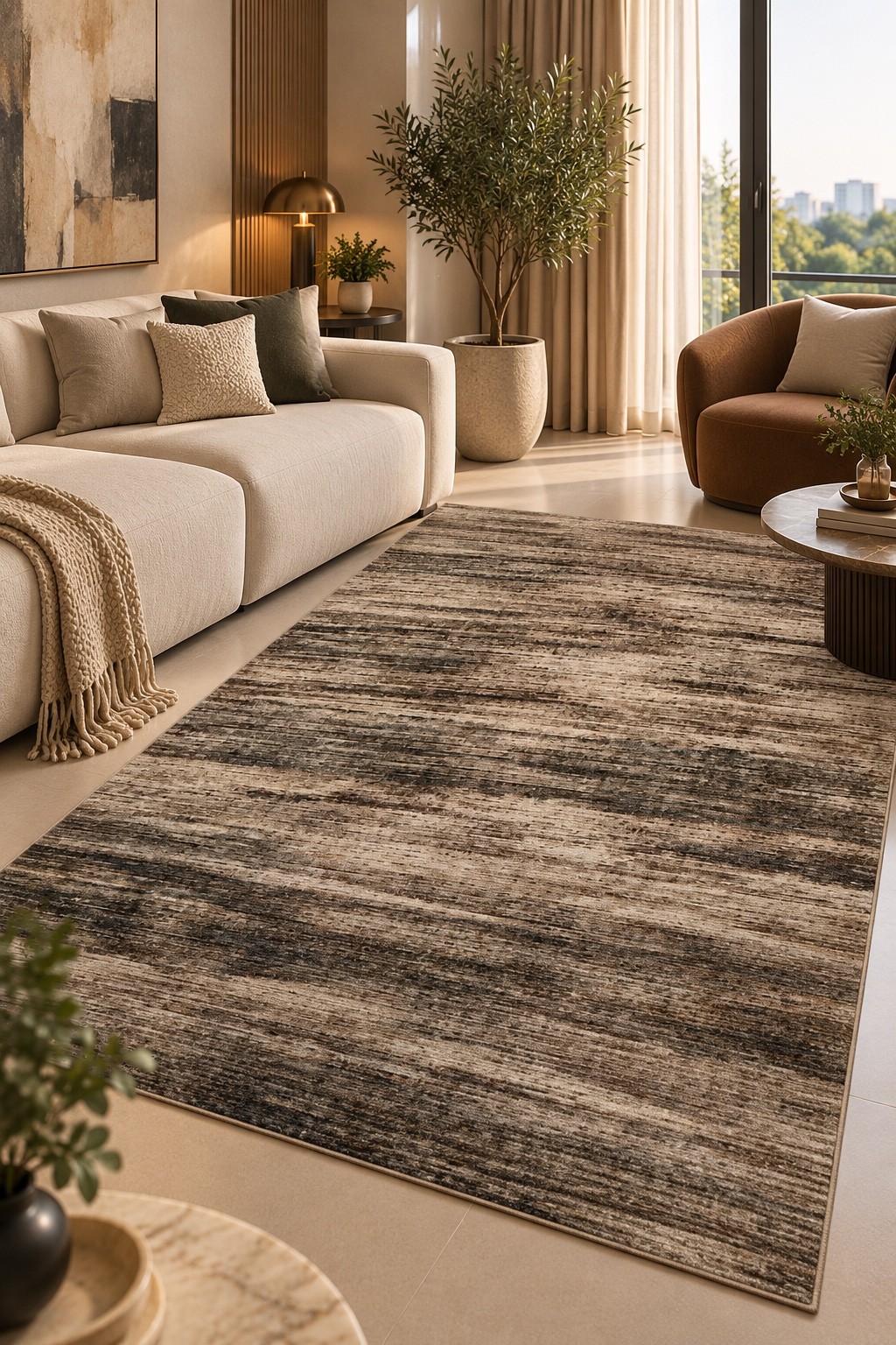 Charcoal Horizon – Premium Abstract Striped Carpet