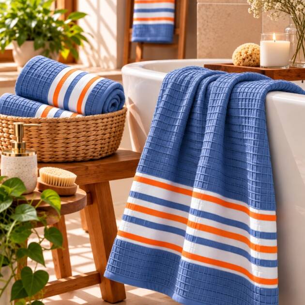 Coastal Calm Blue Cotton Bath Towel