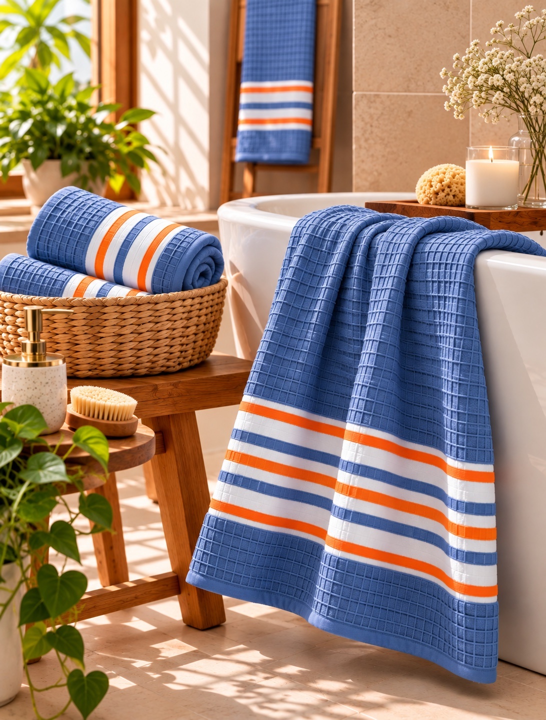 Coastal Calm Blue Cotton Bath Towel