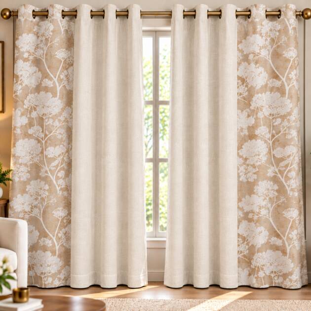 Ivory & Beige Botanical Elegance Curtains