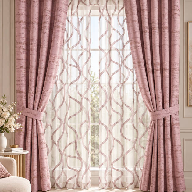 Blush Aura Elegance – Dusty Rose & Ivory Curtains