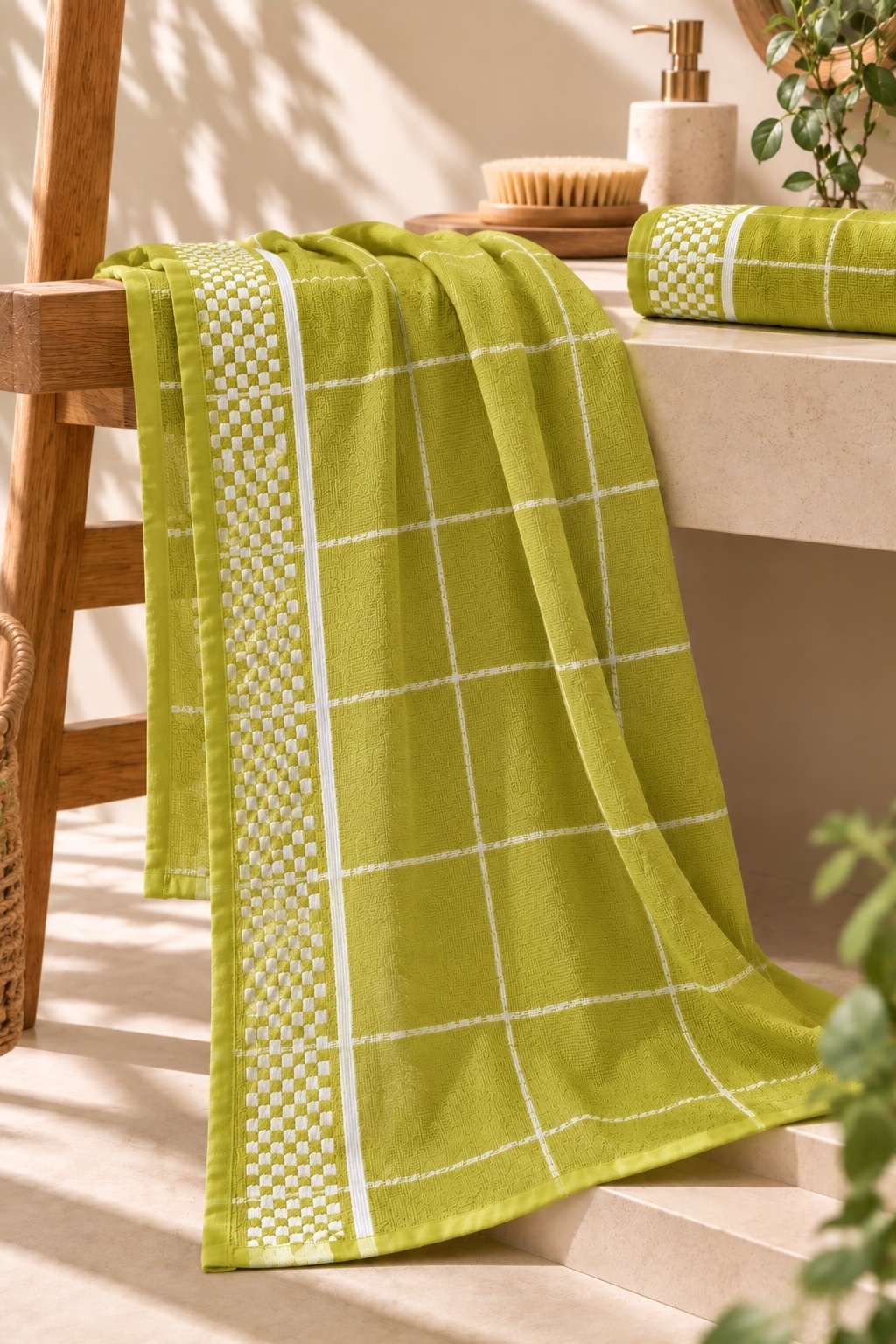 Citrus Olive Checks Bath Towel