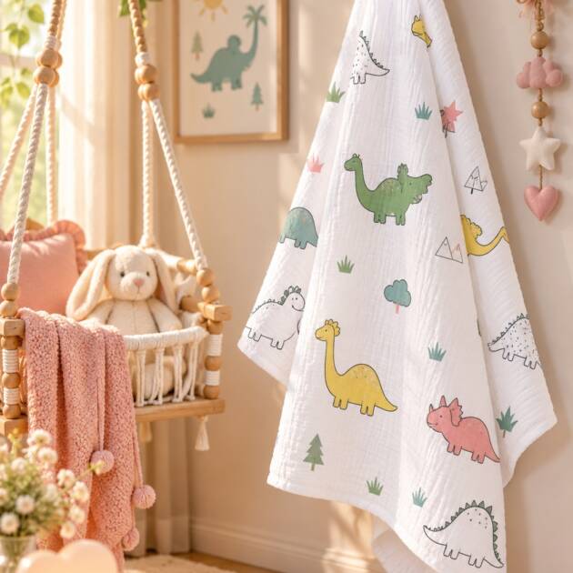 Dino Adventure – Bamboo 4 Layer Baby Swaddle