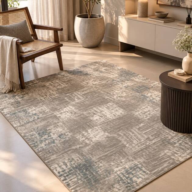 Elegant Grey Beige Abstract Carpet
