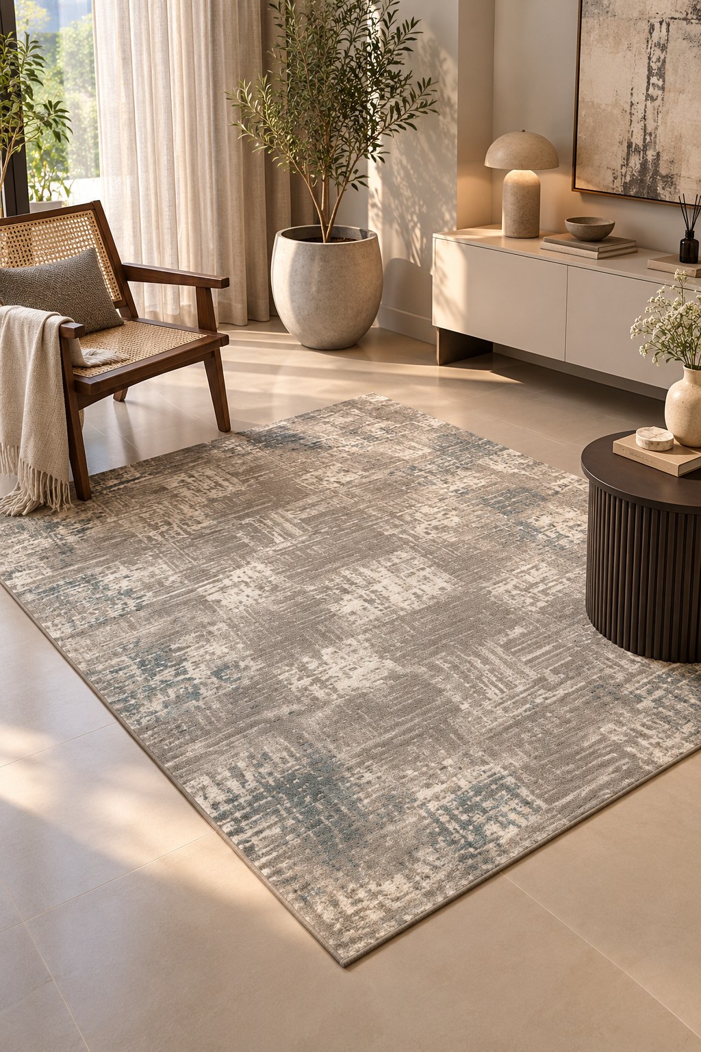 Elegant Grey Beige Abstract Carpet
