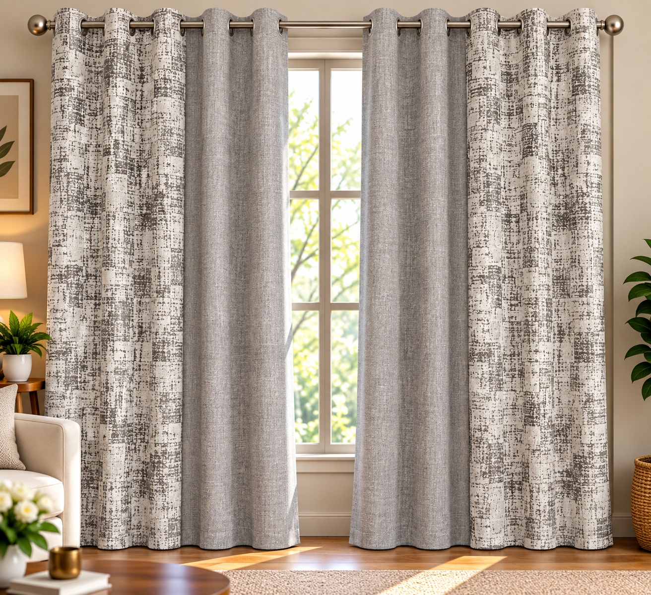 Grey & Ivory Contemporary Curtains