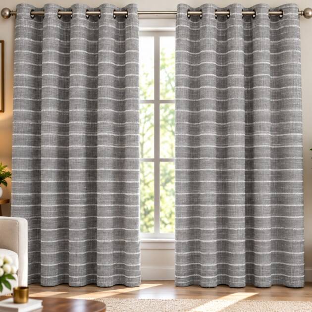 Charcoal Grey Striped Elegance Curtains