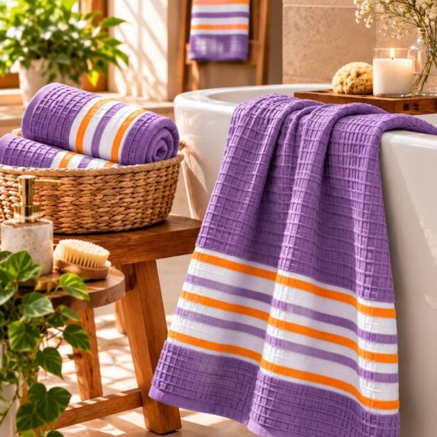 Lavender Bloom Purple Cotton Bath Towel