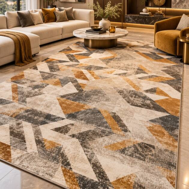 Golden Prism Geometric Carpet