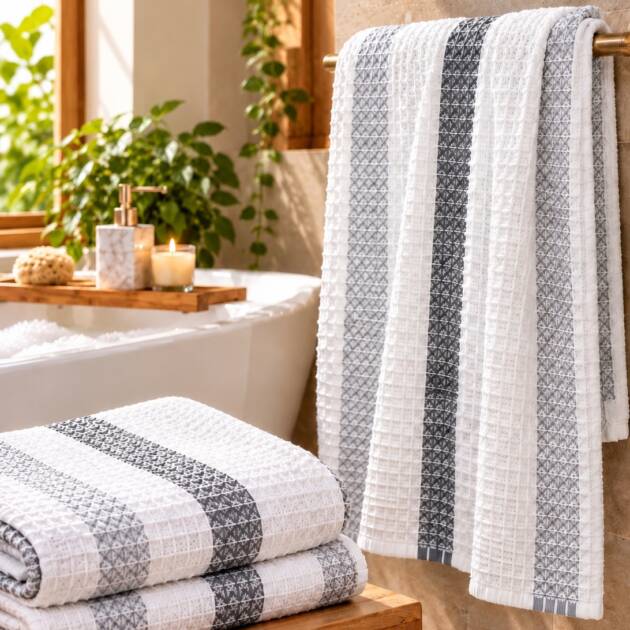 Mist Stripe Grey Cotton Bath Towel