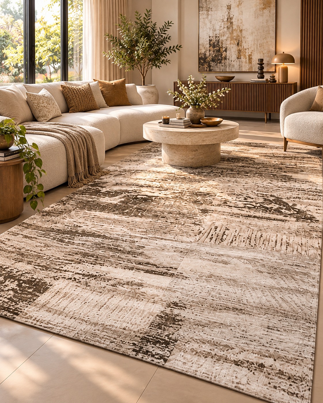 Urban Stone Abstract Carpet – Beige & Charcoal