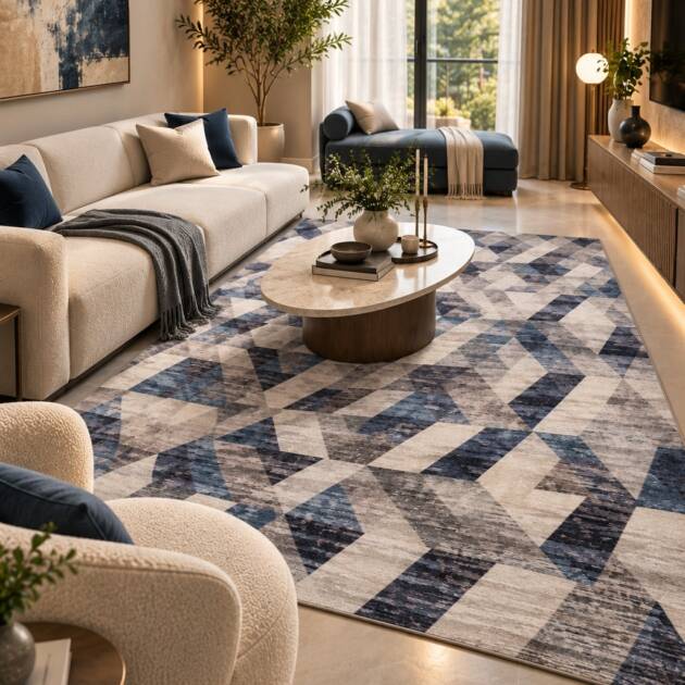 Sapphire Mirage – Premium Geometric Carpet