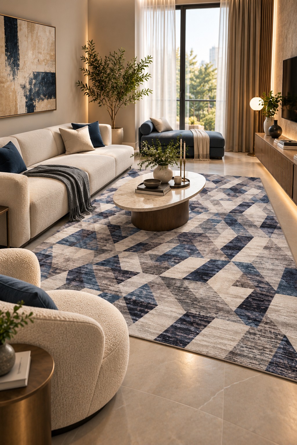 Sapphire Mirage – Premium Geometric Carpet