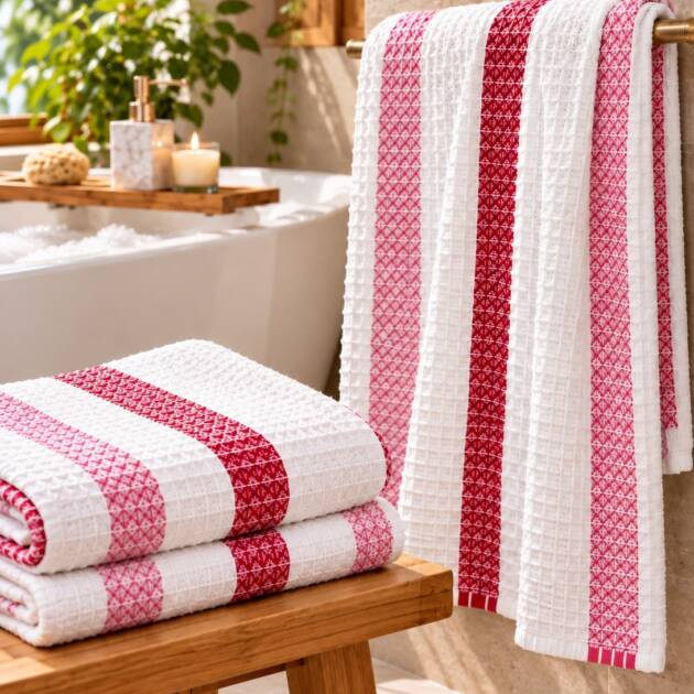 Ruby Stripe Red Cotton Bath Towel