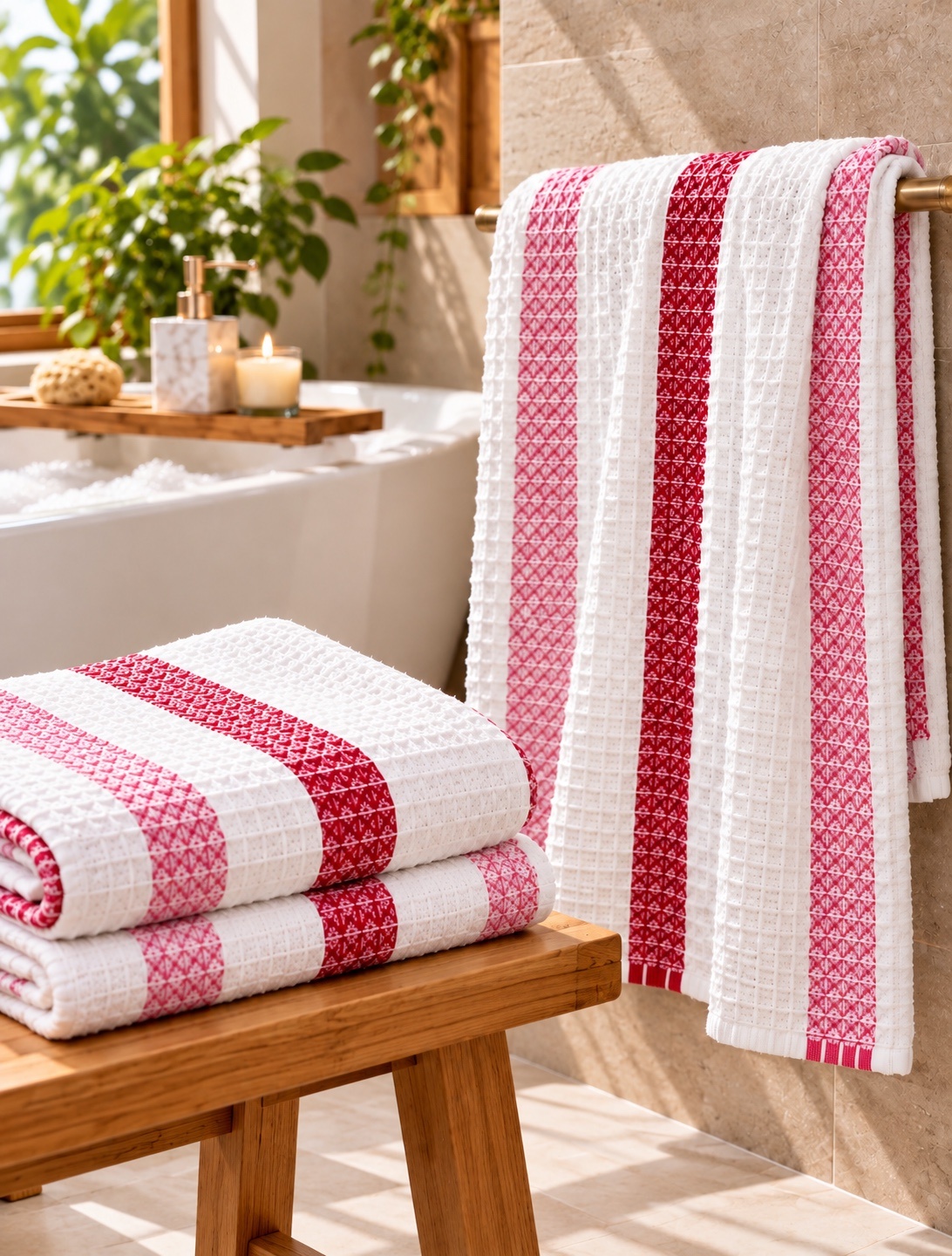 Ruby Stripe Red Cotton Bath Towel