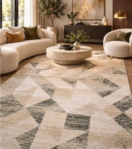 Geometric Harmony Carpet – Beige & Charcoal