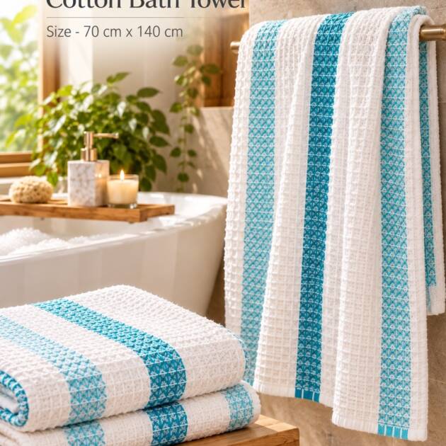 Serene Stripe Cotton Blue Bath Towel
