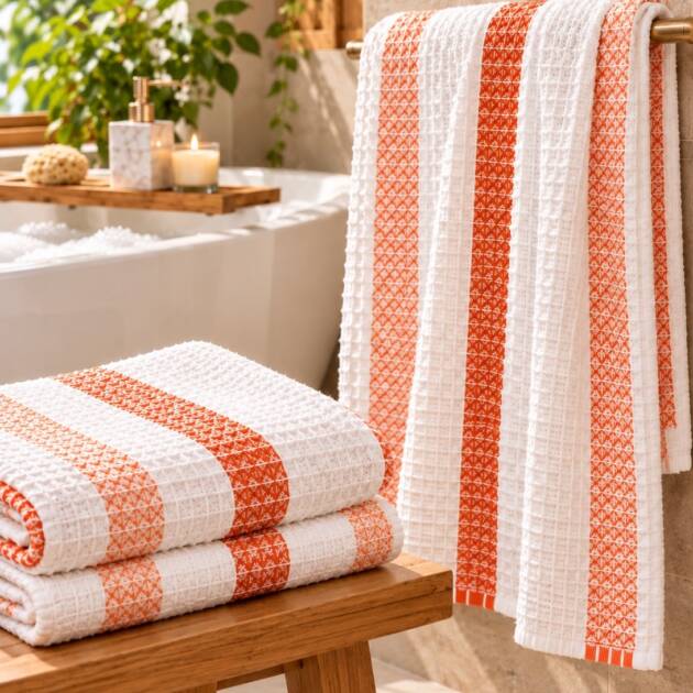 Sunset Stripe Orange Cotton Bath Towel