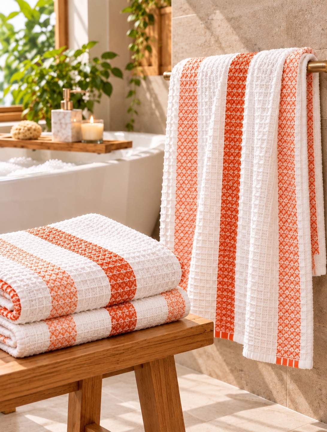 Sunset Stripe Orange Cotton Bath Towel