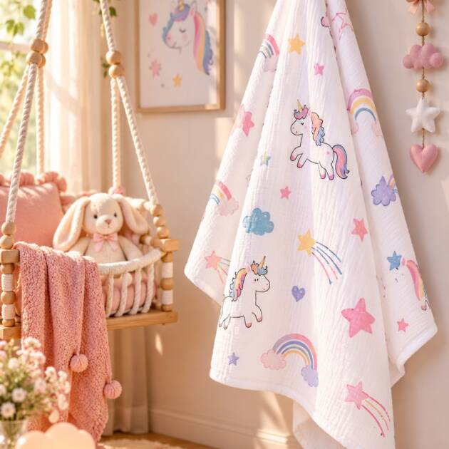 Rainbow Unicorn Dreams – Bamboo 4 Layer Baby Swaddle