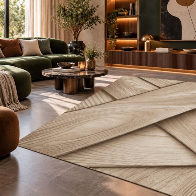 Oakwood Elegance – Luxury Geometric Carpet